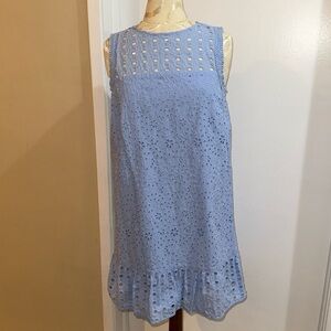 Loft Eyelet Periwinkle Blue Lined Zip Up Sleeveless Flounce Shift Dress 4